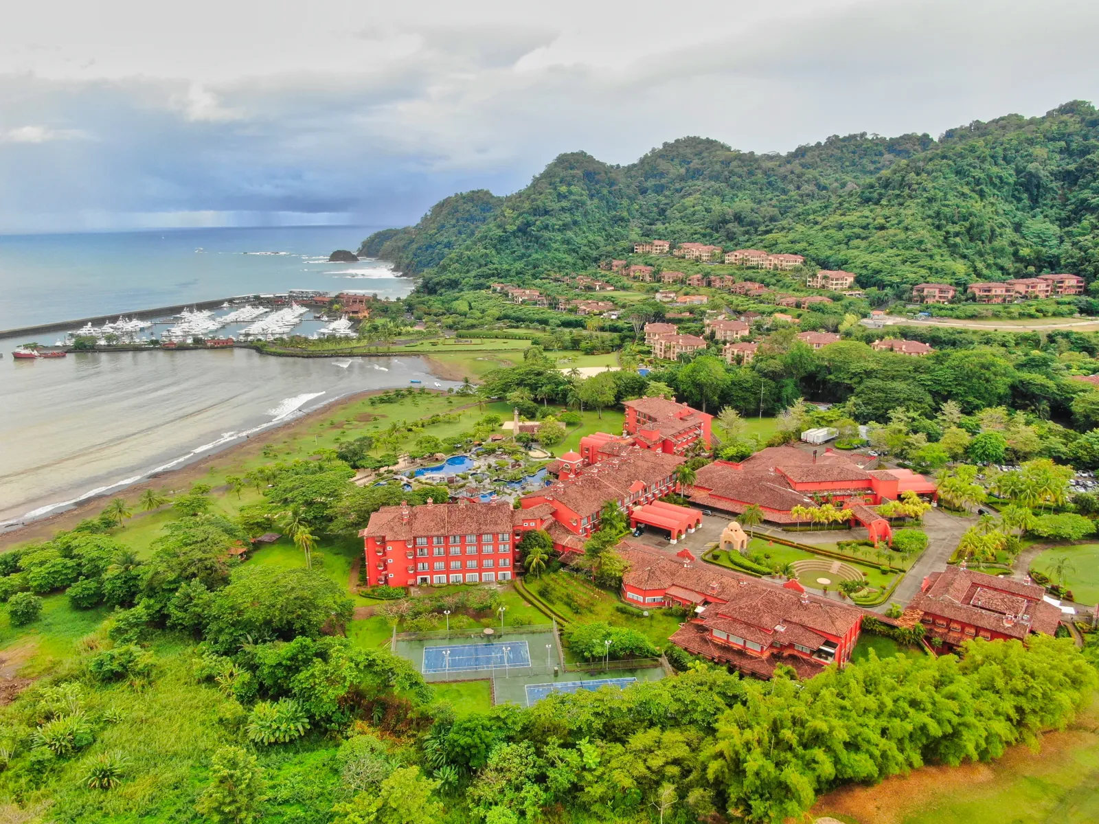 Los Sueños resort grounds and Herradura Bay (aerial), Central Pacific